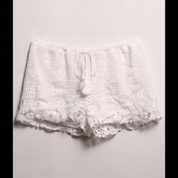 Pants - White Crochet Shorts #424-I